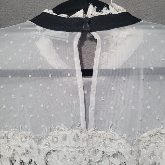 ASOS Design White Lace Long-Sleeve Women's Blouse Size 12 - Picture 3 of 5